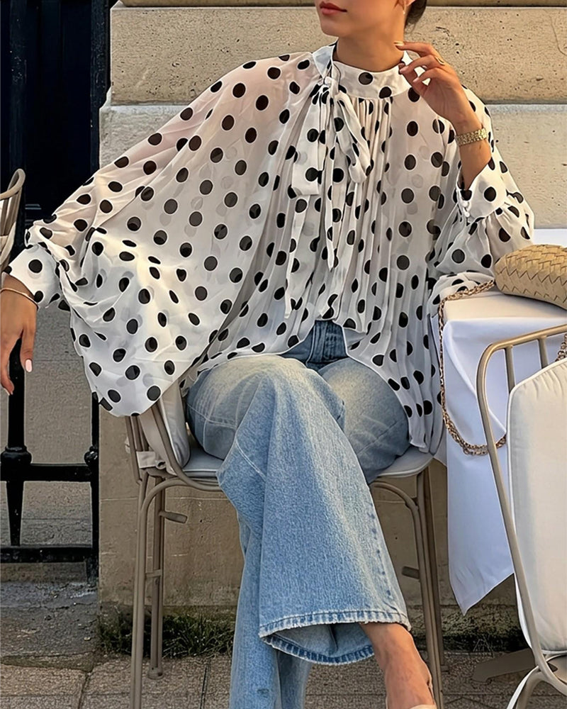 Blouse Décontractée À Pois Manches Longues