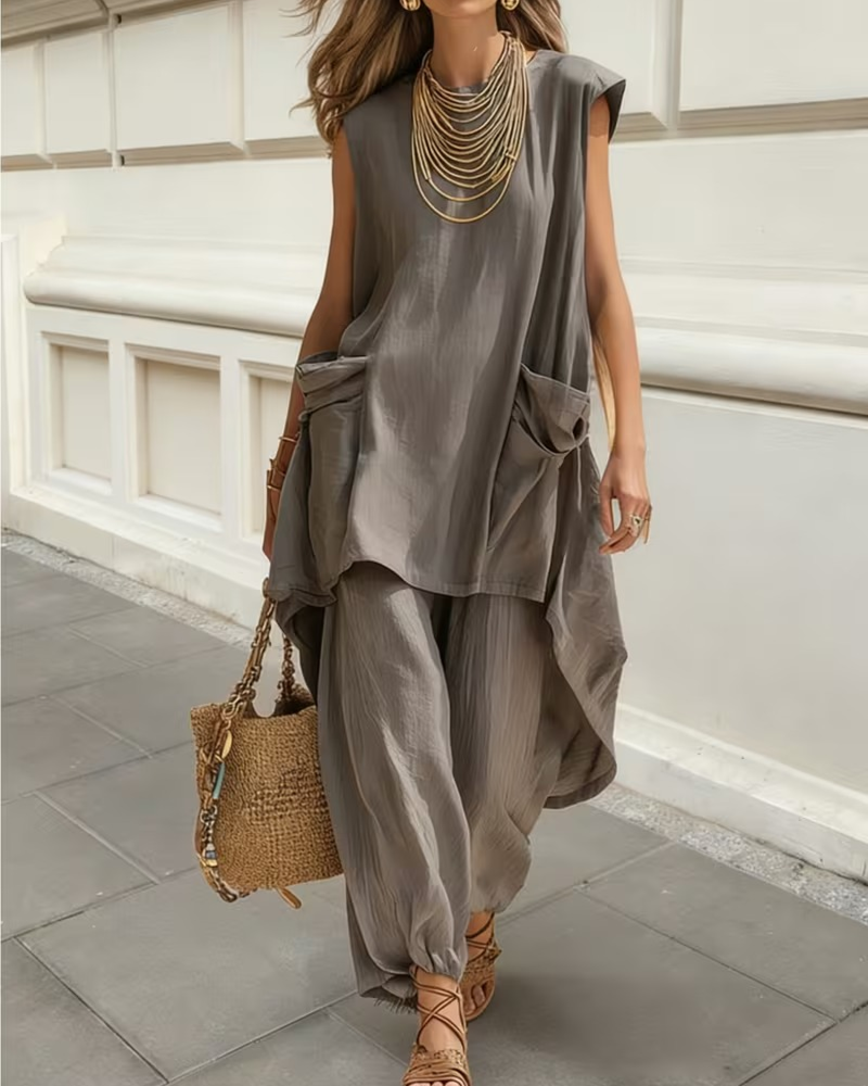Ensemble Asymétrique Grande Poche Sans Manches