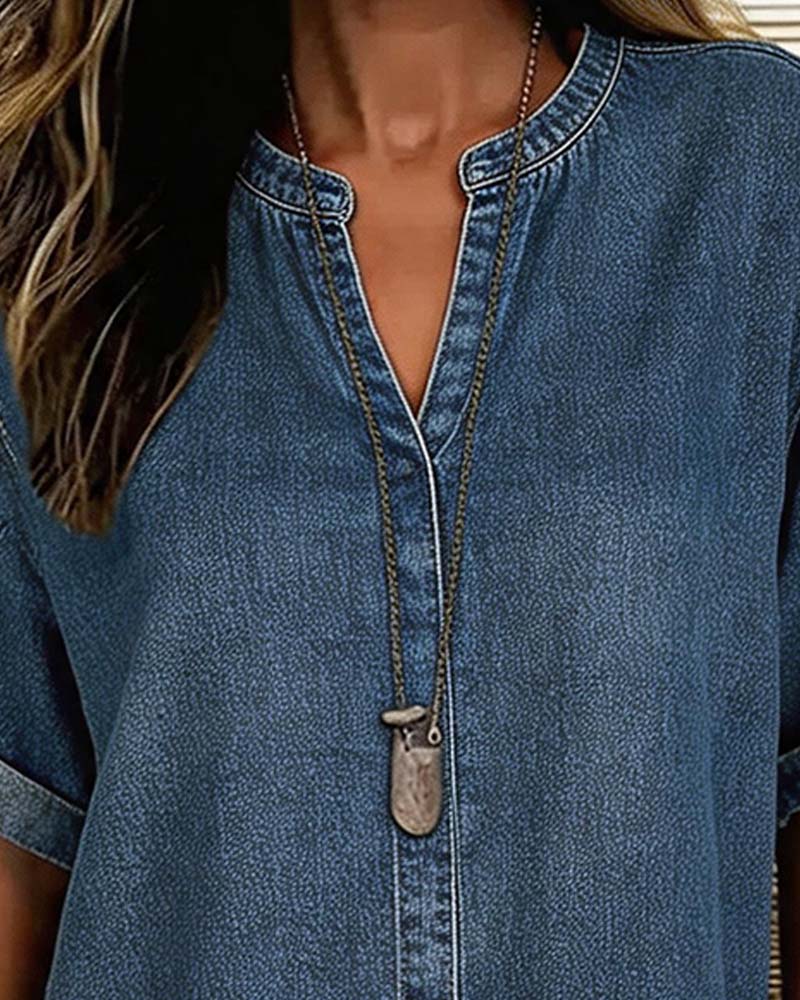 Chemisiers Col V Denim Manches Courtes