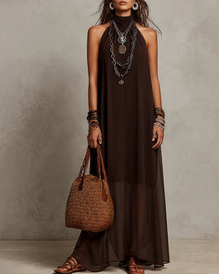 Robe Halter Col Haut Sheer Longue
