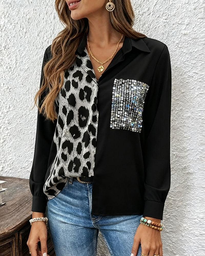 Chemise Imprimé Léopard Avec Strass Contrastants