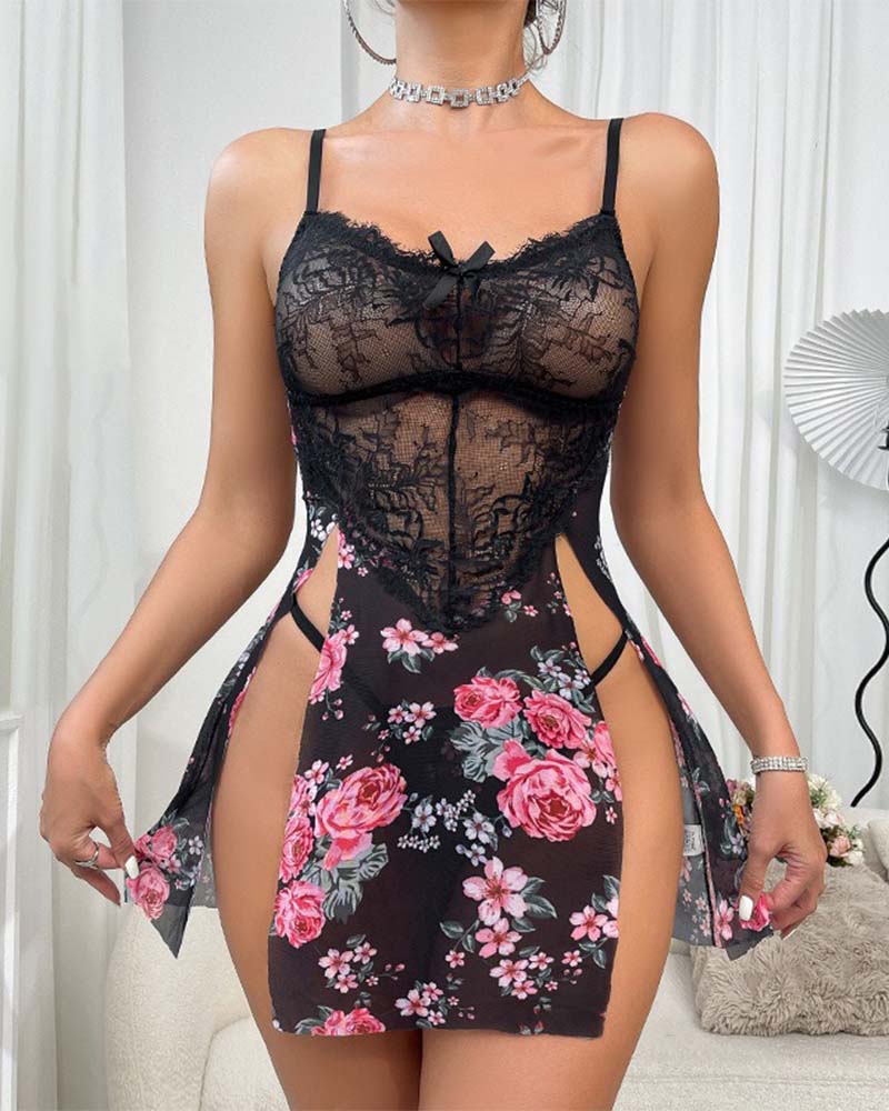Chemise De Nuit Sexy Imprimée À Camisole