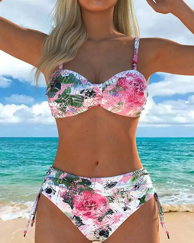 Bikinis Rose Et Blanc Rose Imprimé