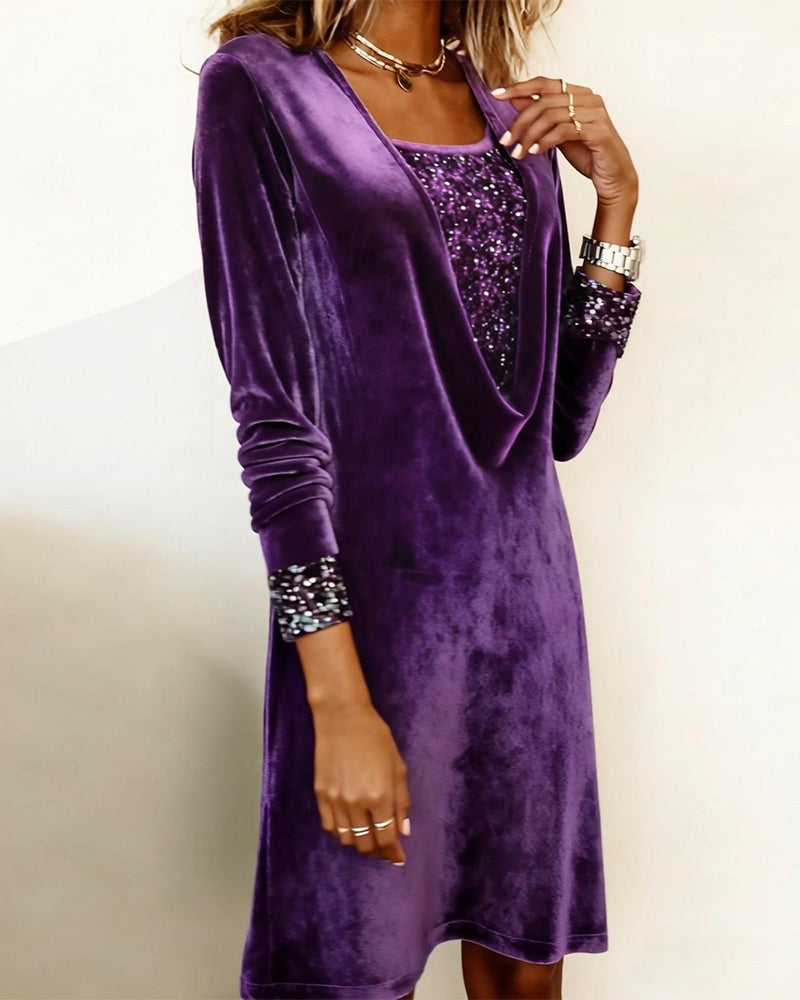 Robe Élégante À Sequins Patchwork