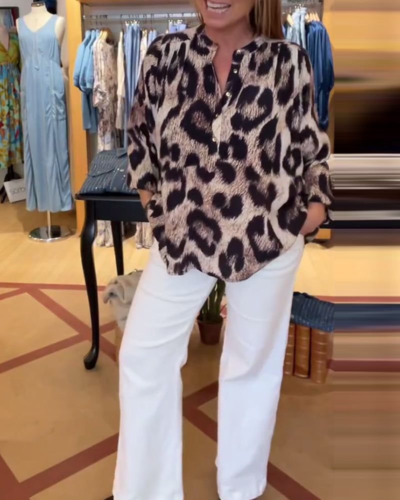 Blouse Large Imprimé Léopard Demi Boutonnage