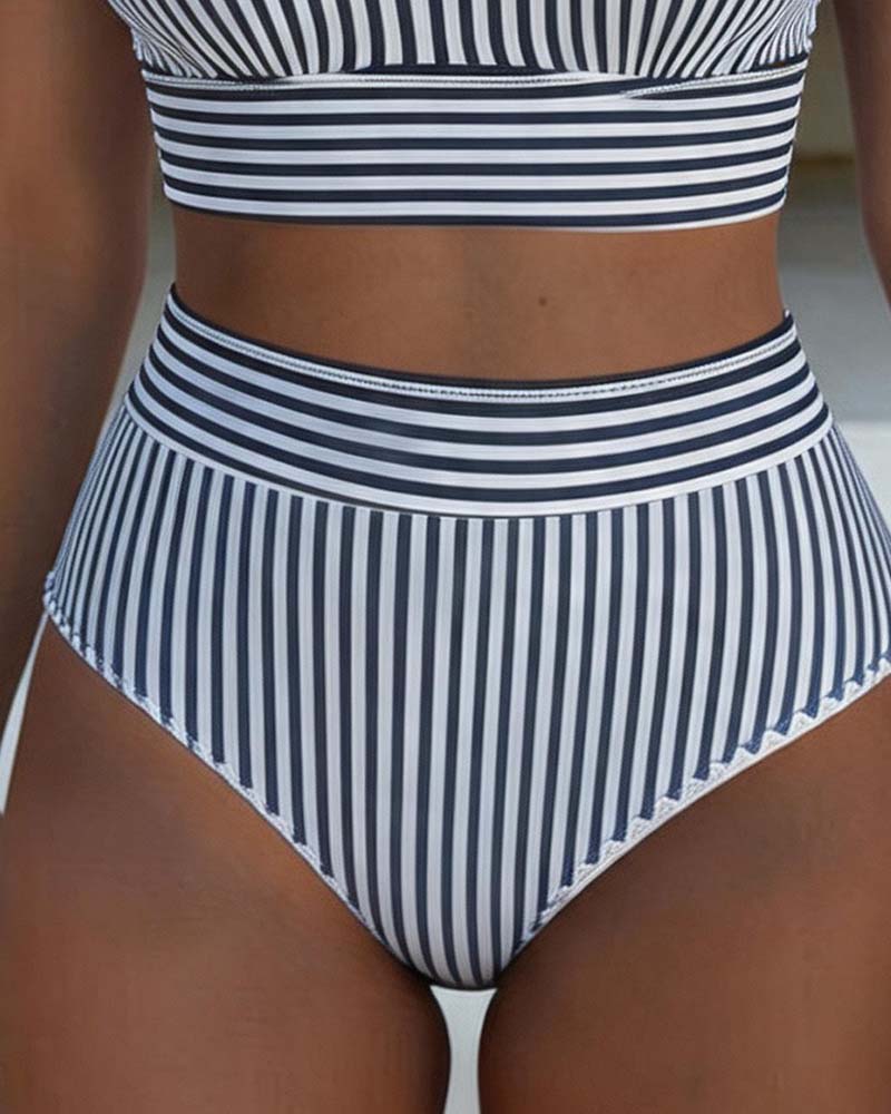 Bikini Rayure Verticale Taille Haute Sportif