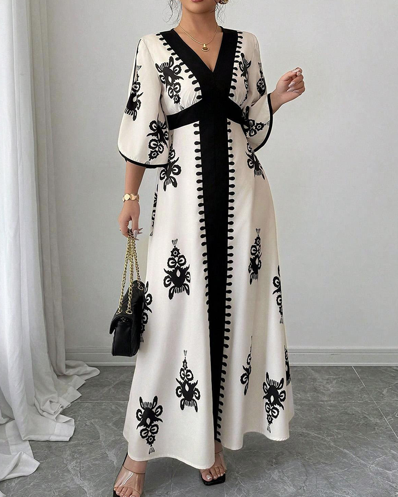 Robe Maxi Imprimé Bohème Col V