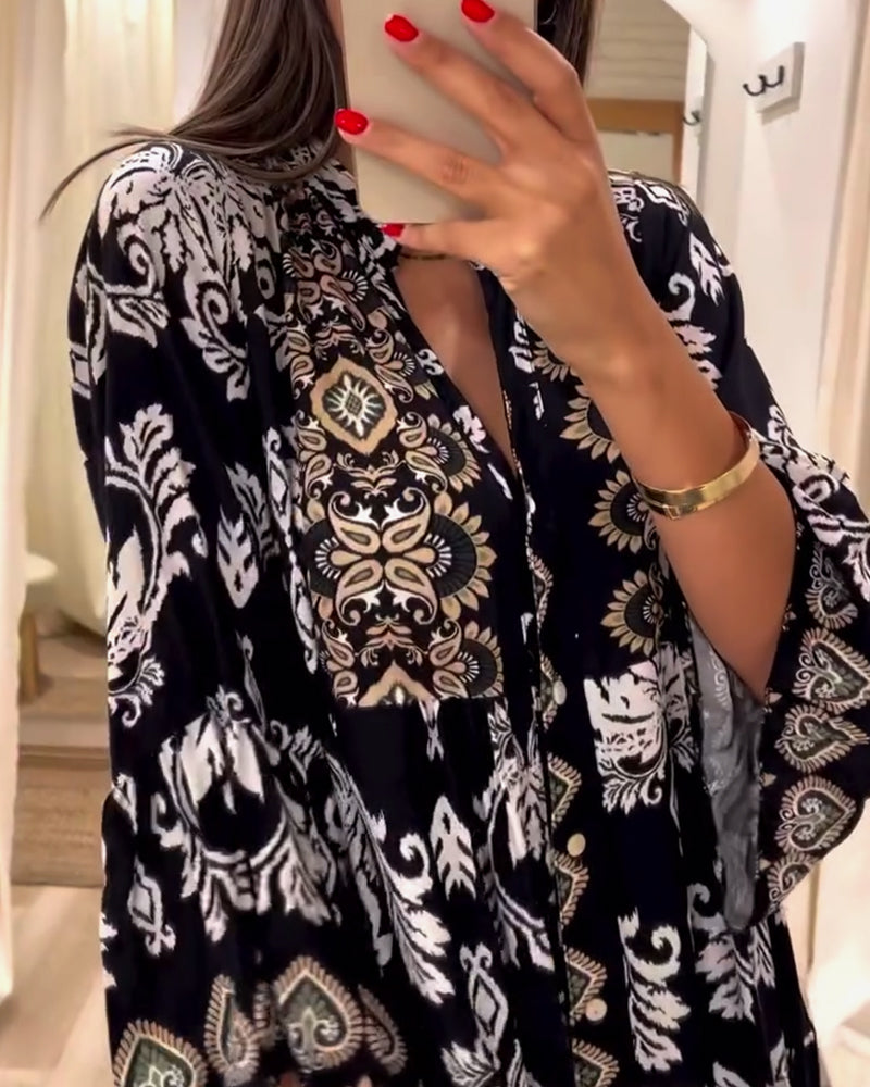 Robe ample plissée à imprimé vintage