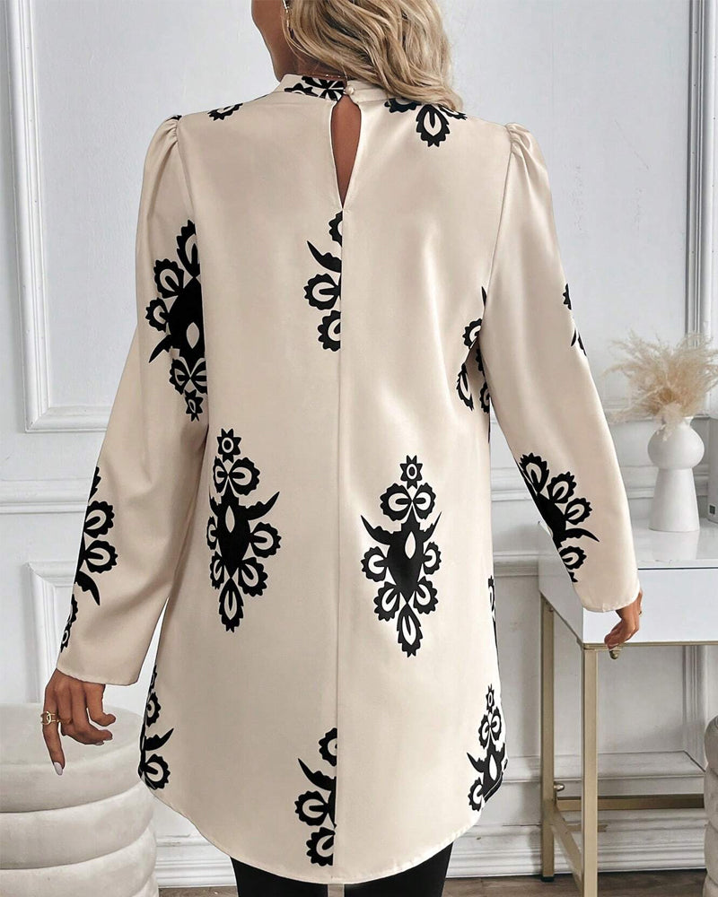 Blouse Manches Bouffantes Imprimé Irrégulier