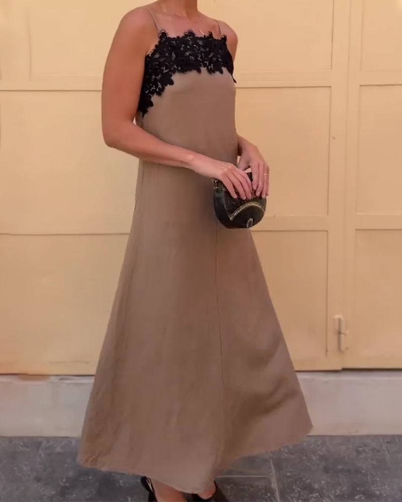 Robe Bretelles Spaghetti Dentelle Patchwork