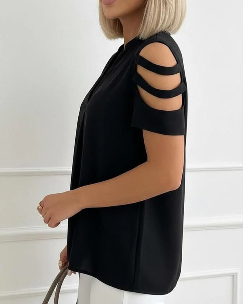 Blouse Découpage Bretelle Encolure V Manche Courte