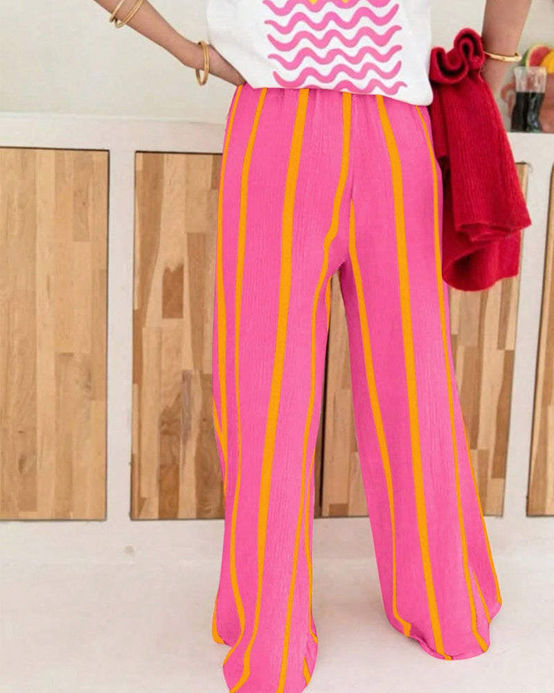 Pantalon Rayure Poche Coupe Loose Jambe Droite Long