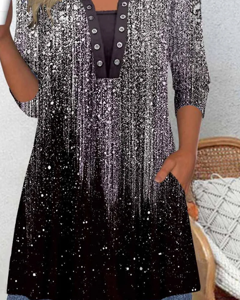 Blouse À Manches Longues Avec Col Et Imprimé