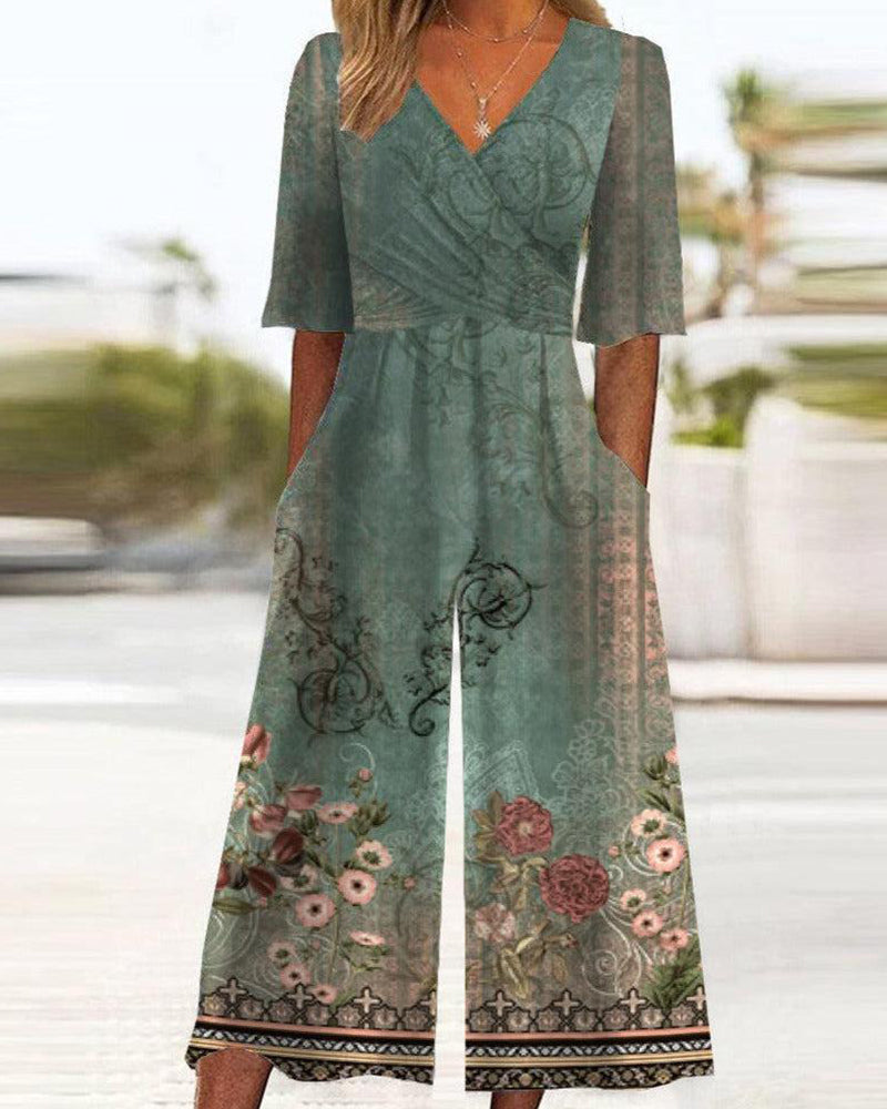 Combinaison à poche à imprimé floral vintage