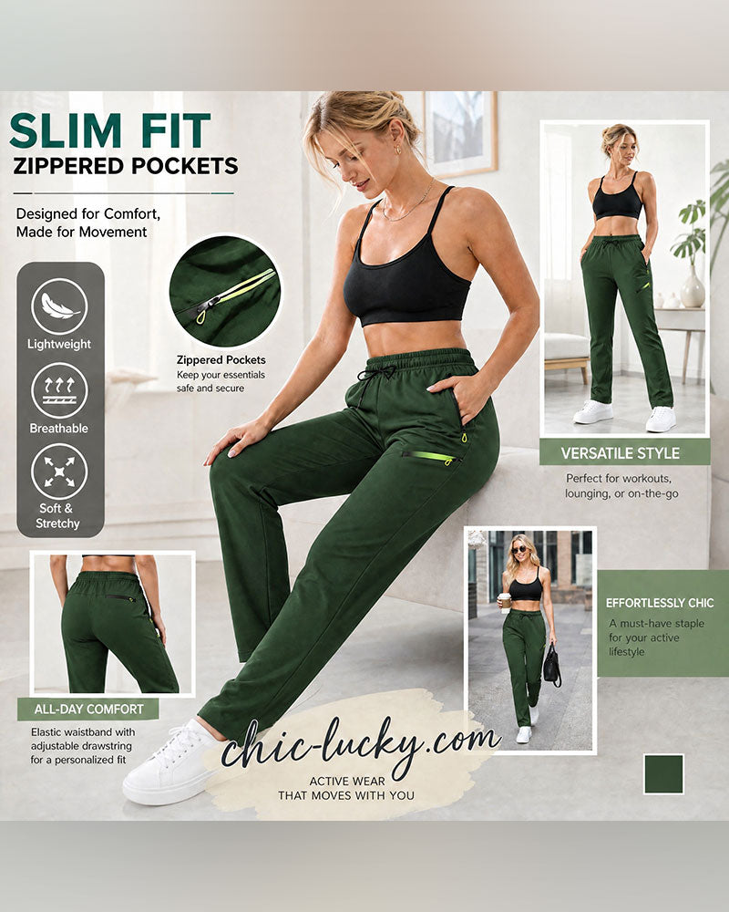 Pantalon Fermeture Éclair Pochette Jambe Droite