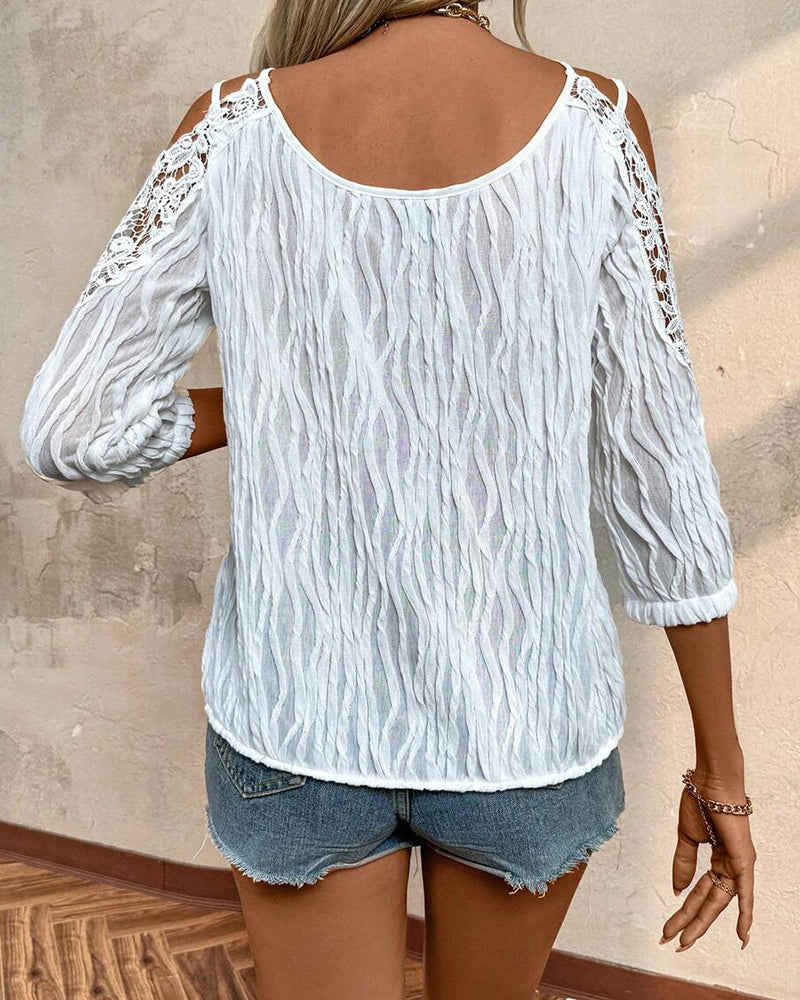 Blouse Dentelle Hors Épaule Froncée Texturée