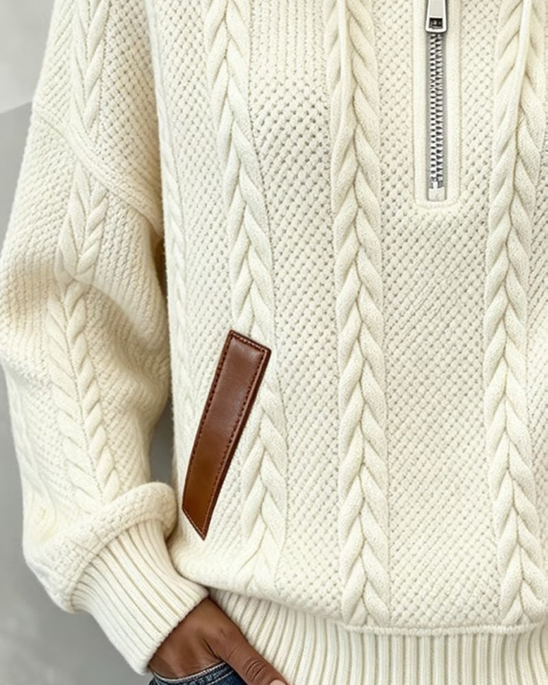 Hoodie Fermeture Éclair Décontracté Col Roulé