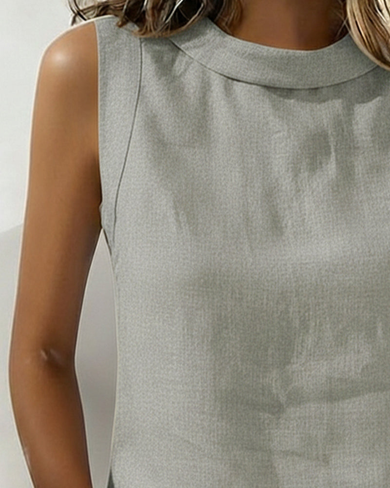 Chemisier Sans Col Sans Manches Élégant