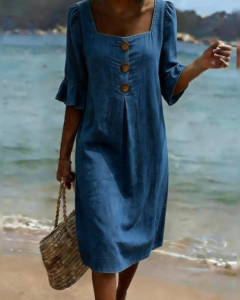 Robe Encolure Carrée Denim