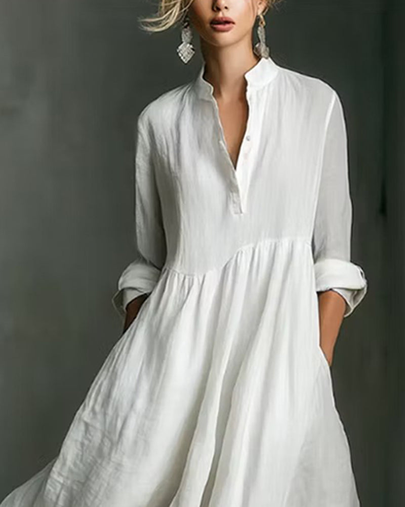 Robe Col Mandarine Demi Bouton Ligne A
