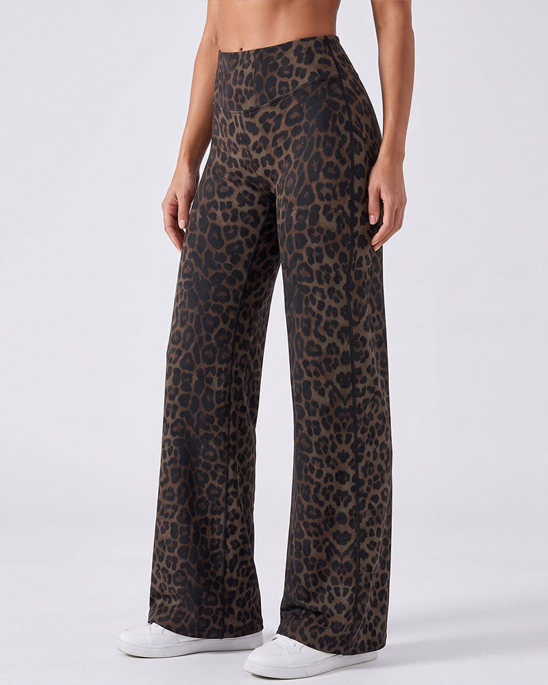 Pantalon Femme Léopard Imprimé Jambe Large Athletic
