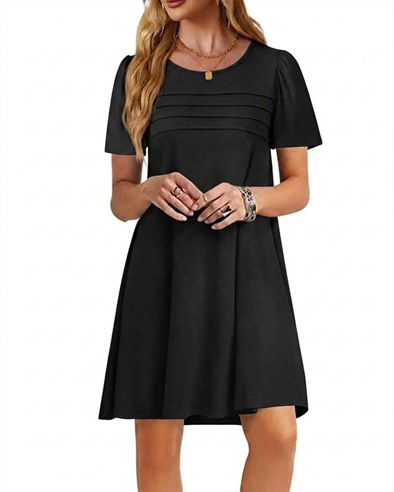Robe Volant Manche Courte Col Rond