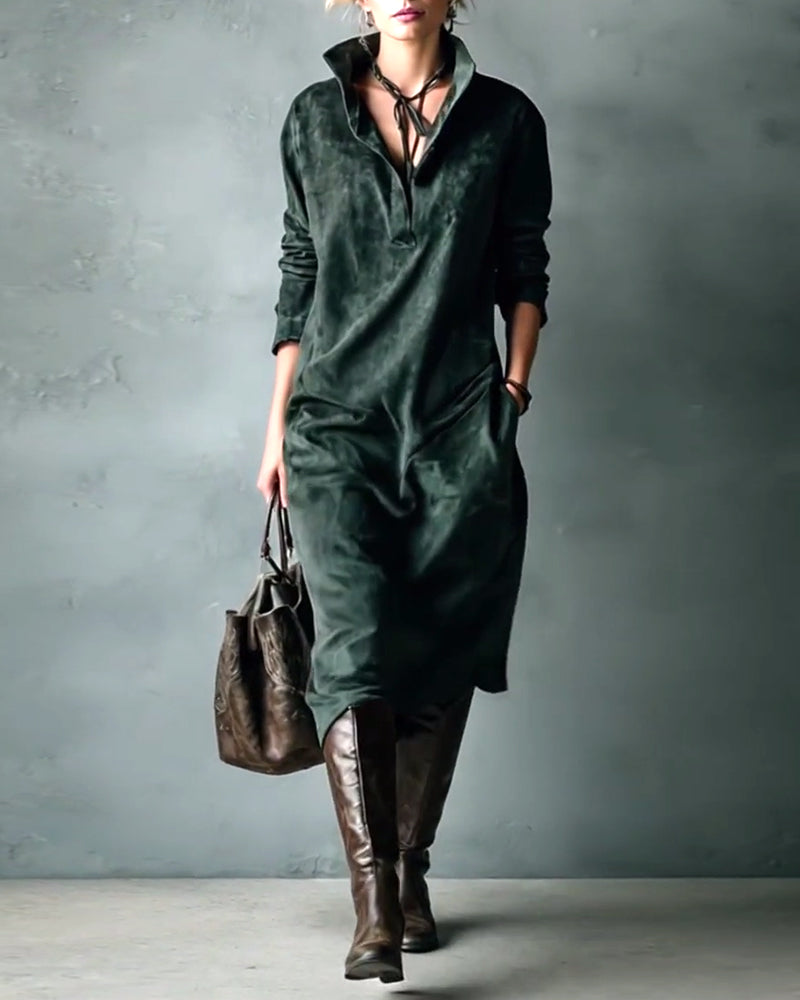 Robe élégante unie avec sac