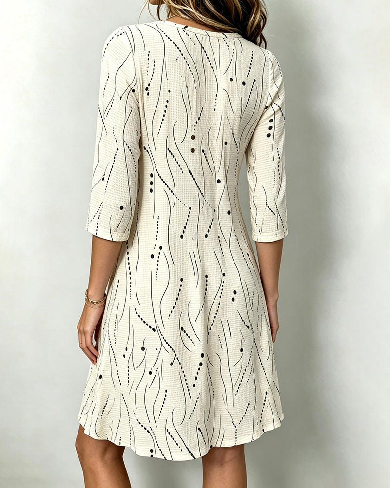 Robe Décontractée Bouton Manche Mi-Longue