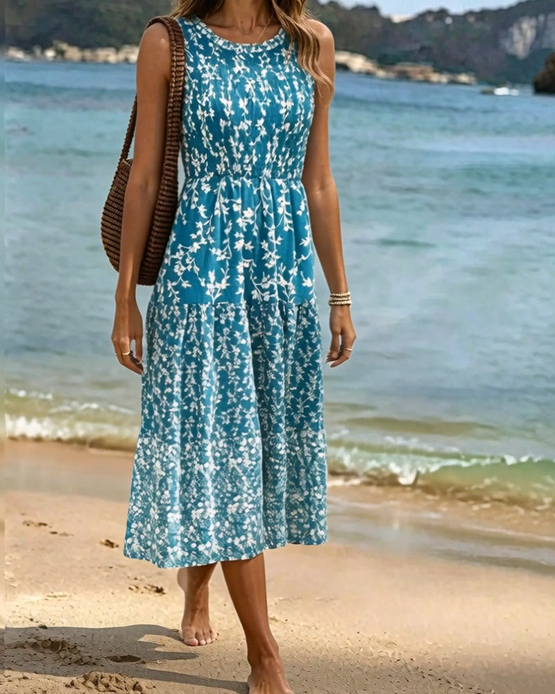 Robe Sans Manches Florale Cintrée Ligne A