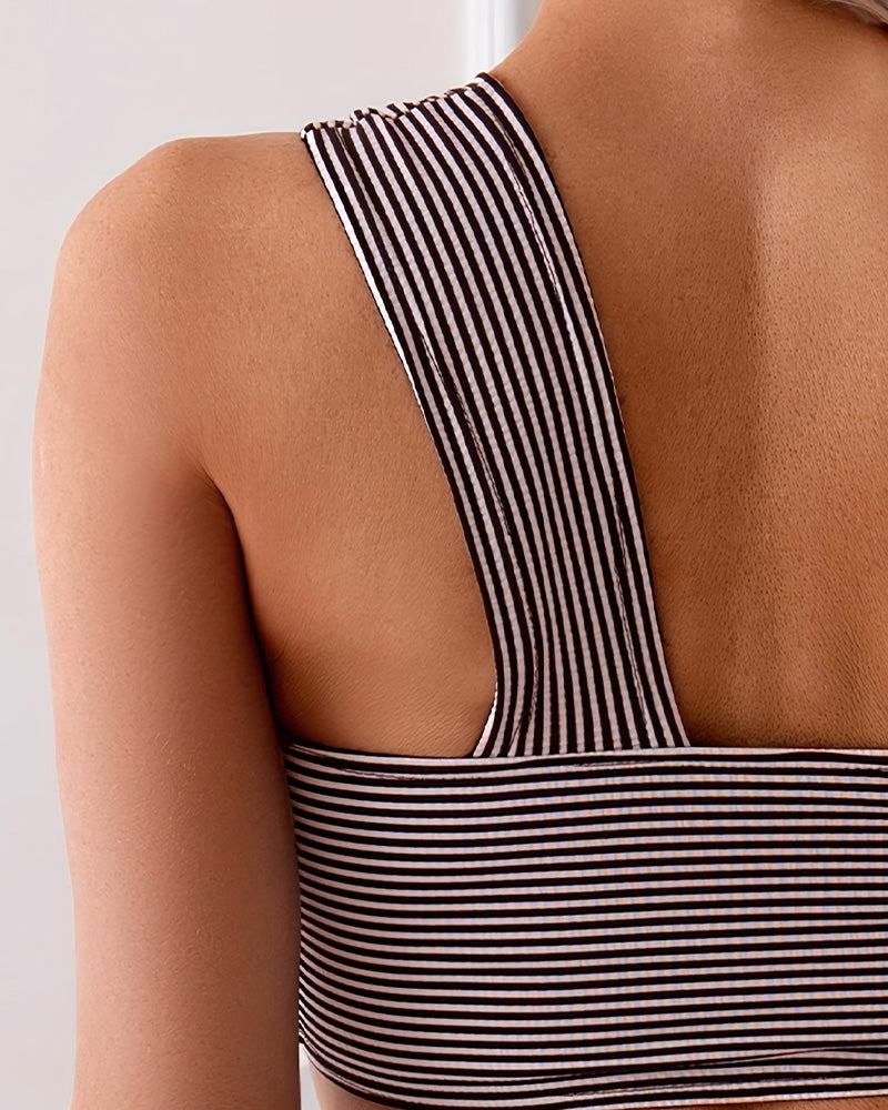Bikini Rayure Fine Off-Shoulder Deux Pièces