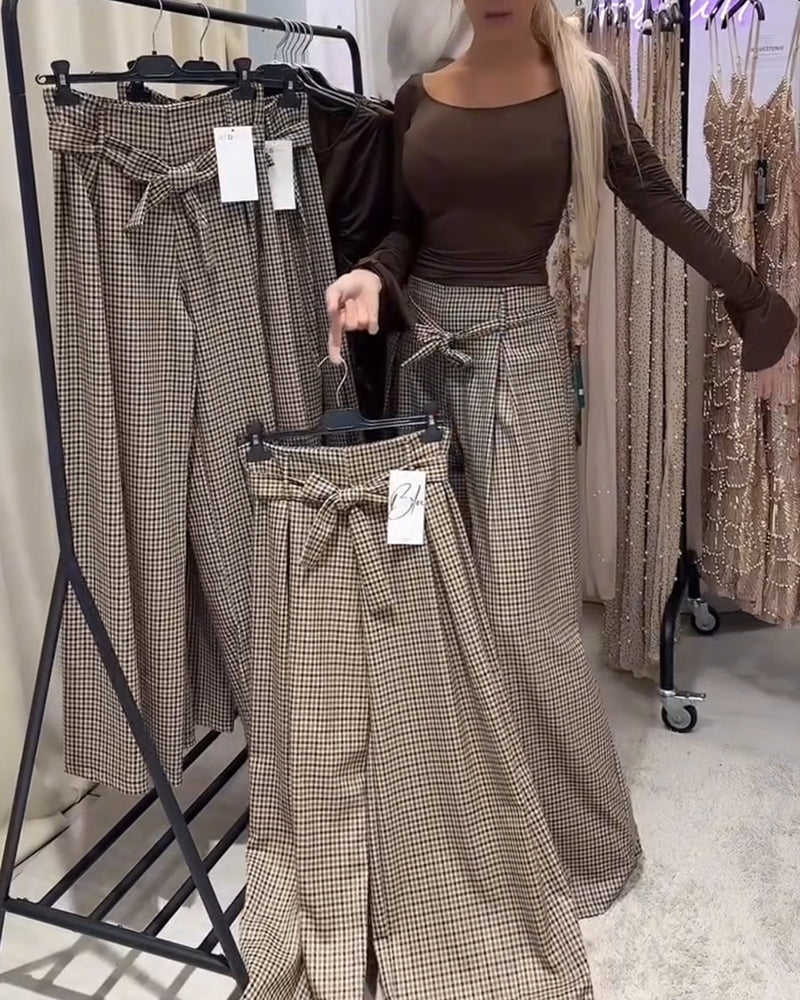 Pantalon Large Pied-De-Poule Style Vieux Riche