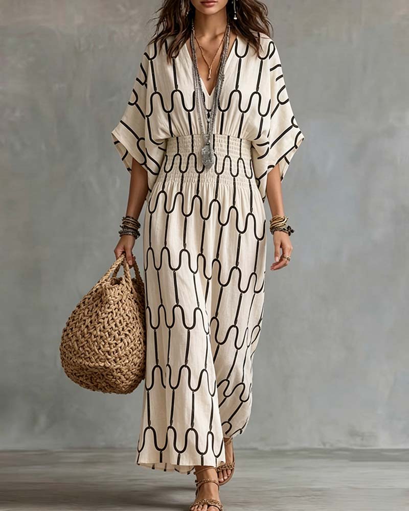 Robe Encolure V Motif Géométrique Ligne A