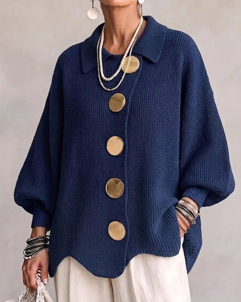 Cardigan Grand Bouton Métallique Revers