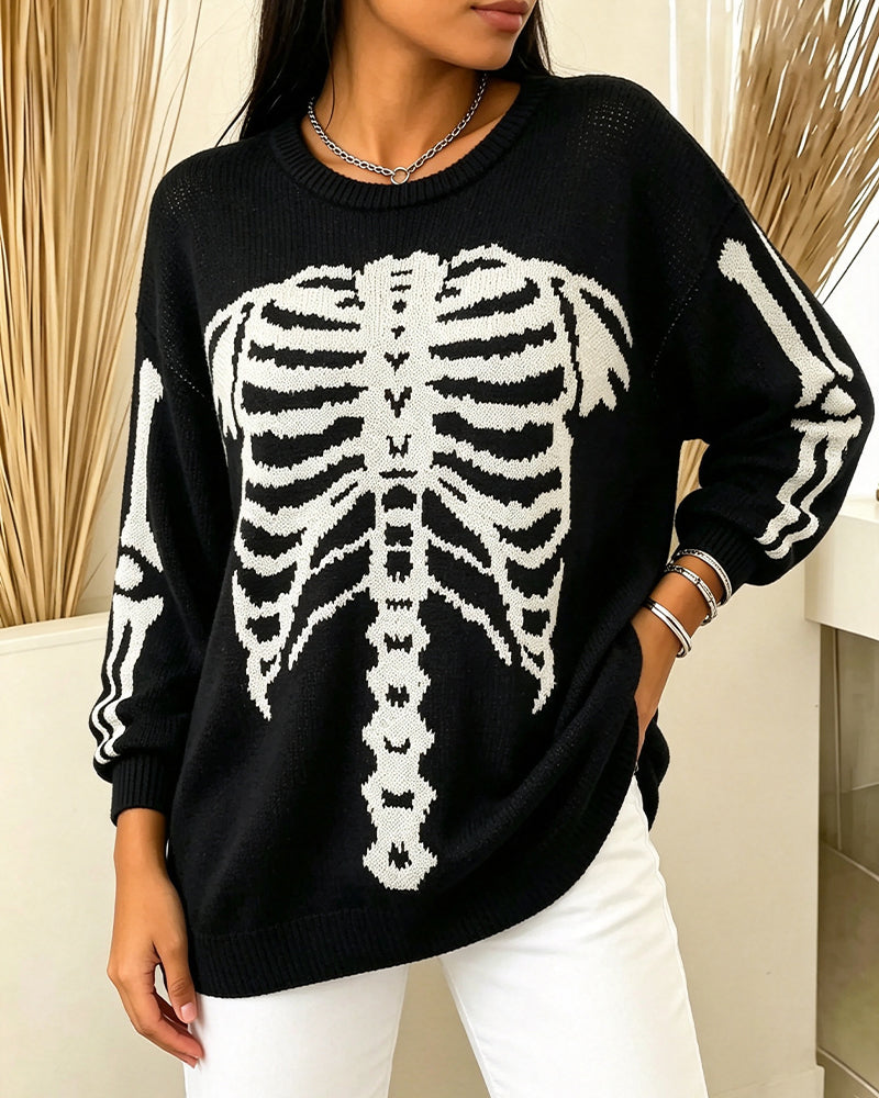 Pullover Col Rond Manches Longues Imprimé