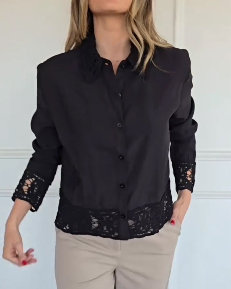 Blouse Revers Ourlet Dentelle Patchwork