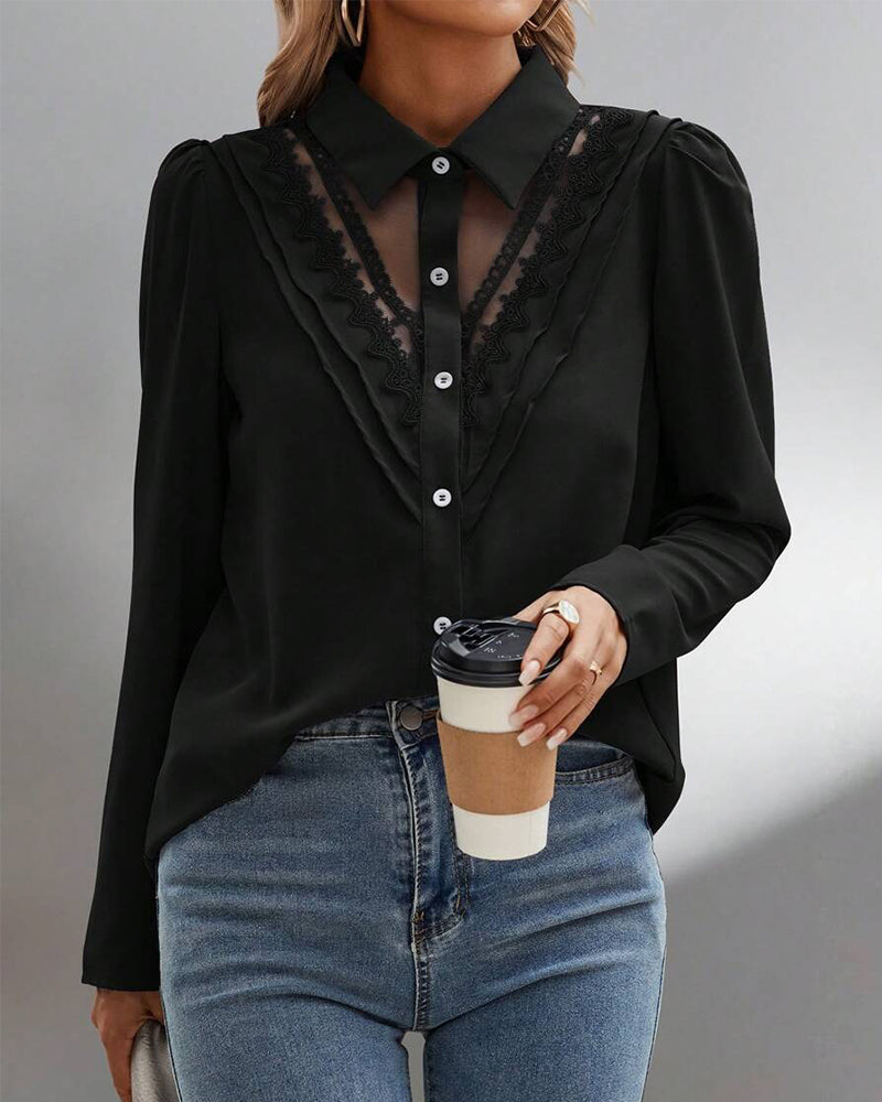 Blouse Manche Bouffante Dentelle Patchwork