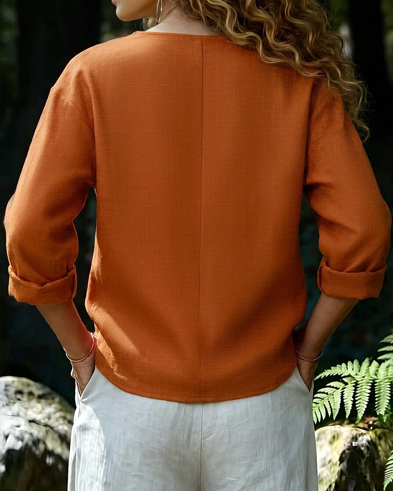 Blouse Col Mock Manche Longue Unie