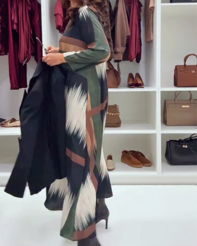 Robe Tendance Imprimée À Col Rond Et Manches Longues