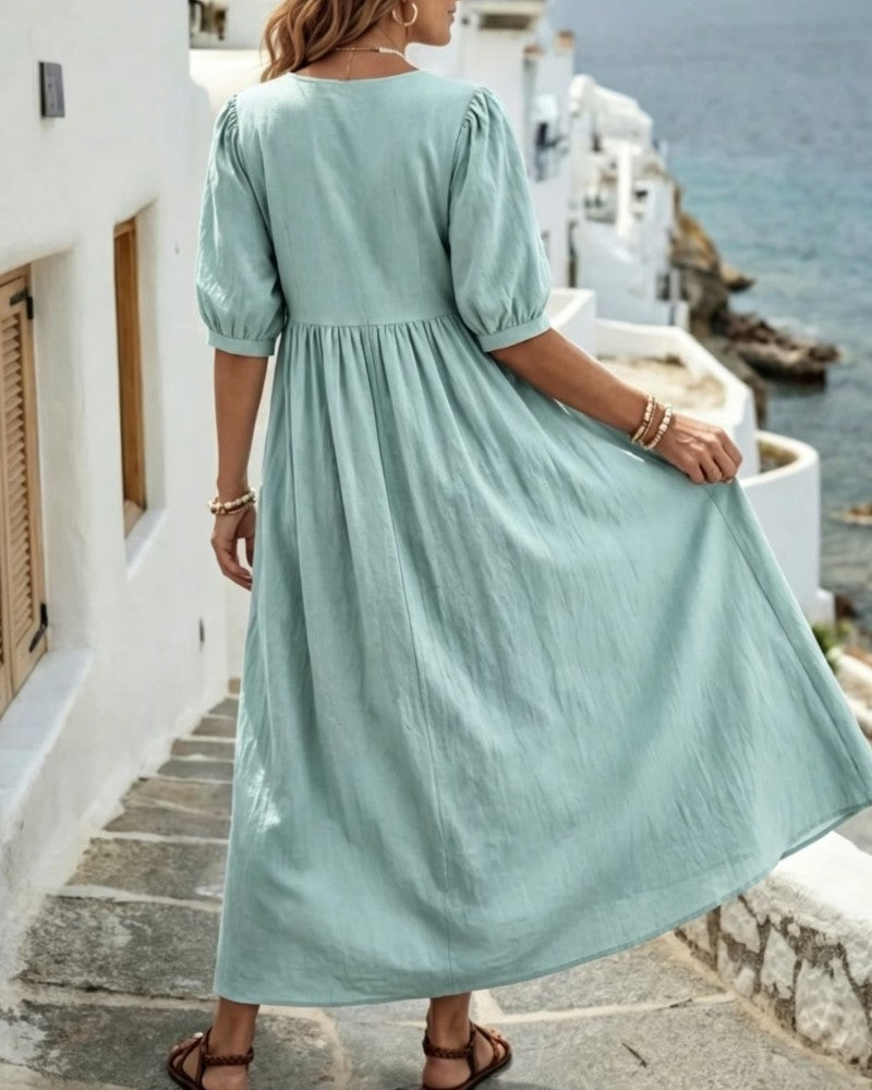 Robe Bouton Devant Plissée