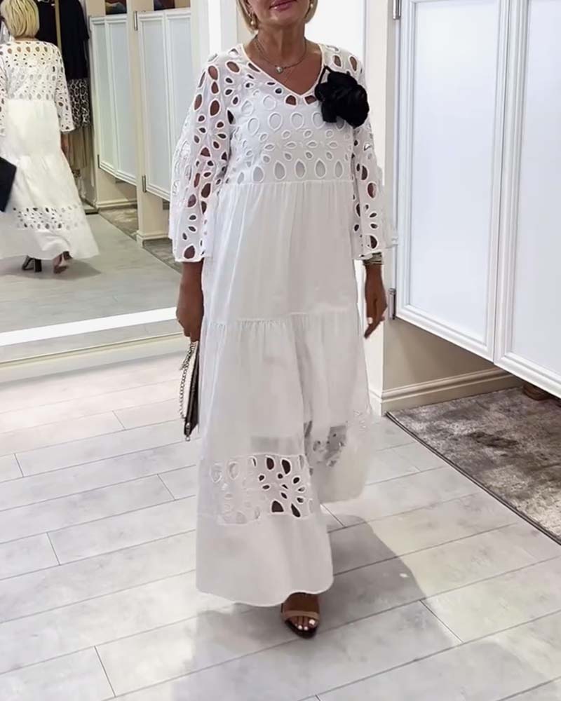 Robe élégante couleur unie en dentelle trouée