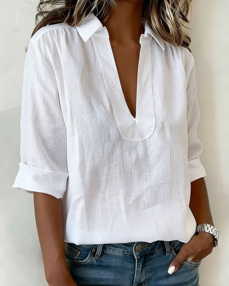 Blouse À Col En Coton-Lin