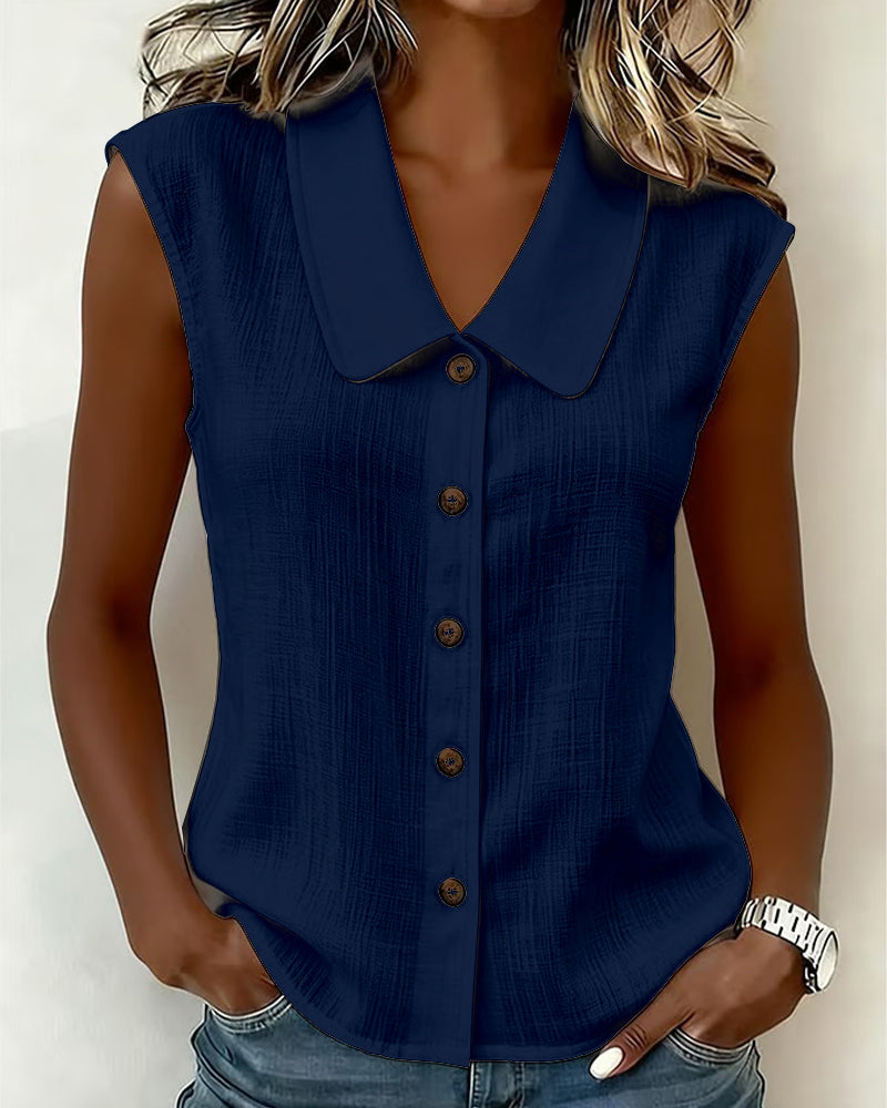 Chemise Sans Manches Col En Lin-Coton