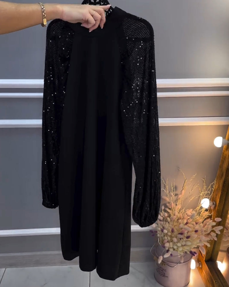 Robe de couleur unie à manches patchwork