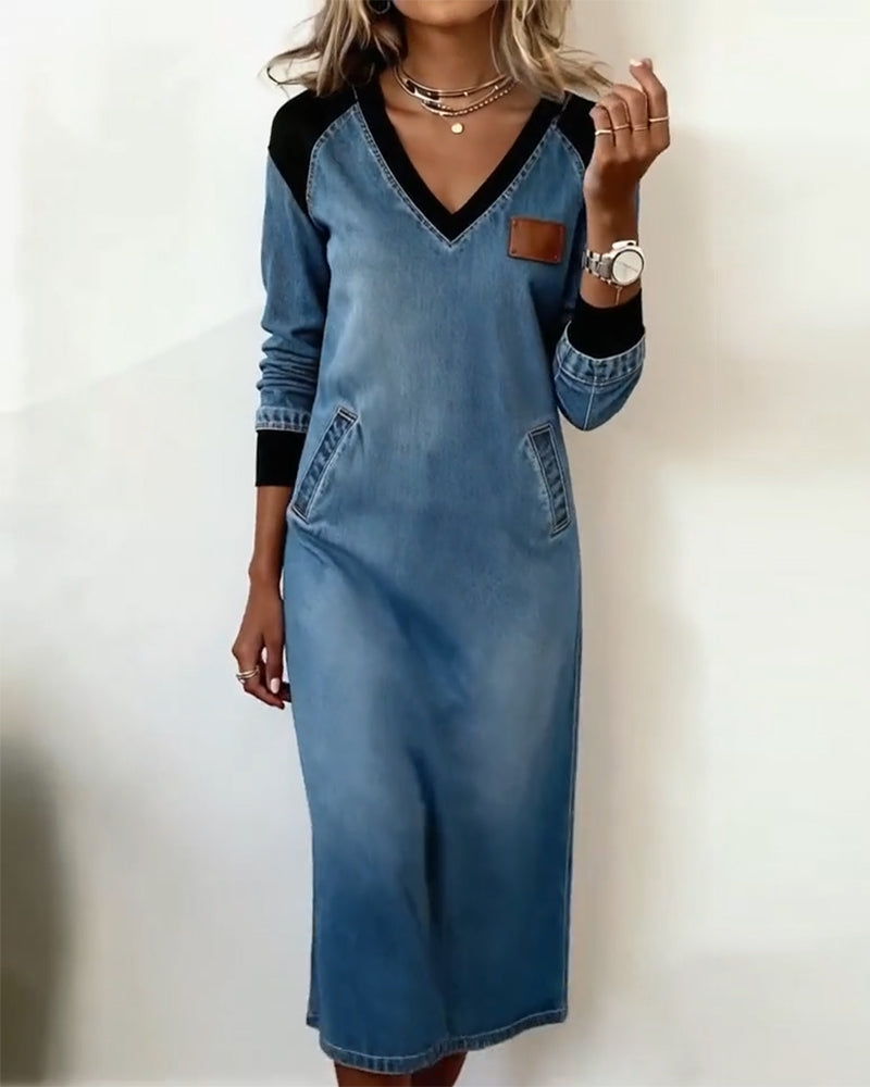 Robe Col En V Couture Manches Longues