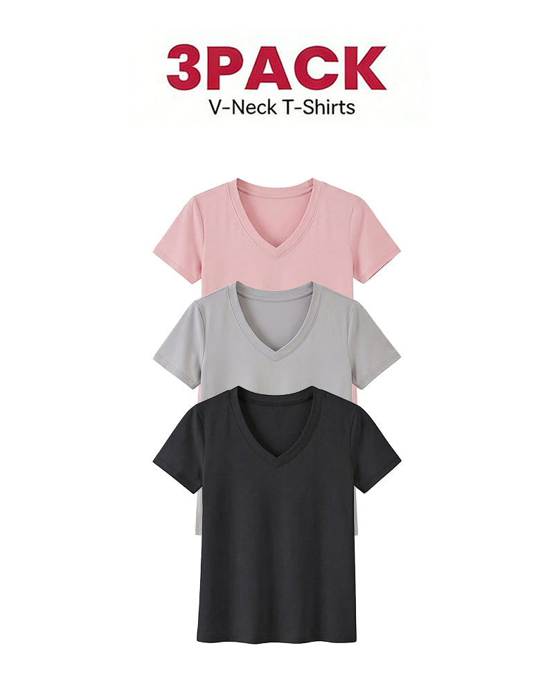 Lot De 1/3 Tees Basiques Confortables Pour Femmes
