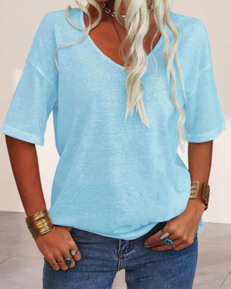 Haut Femme Manches Courtes Col V