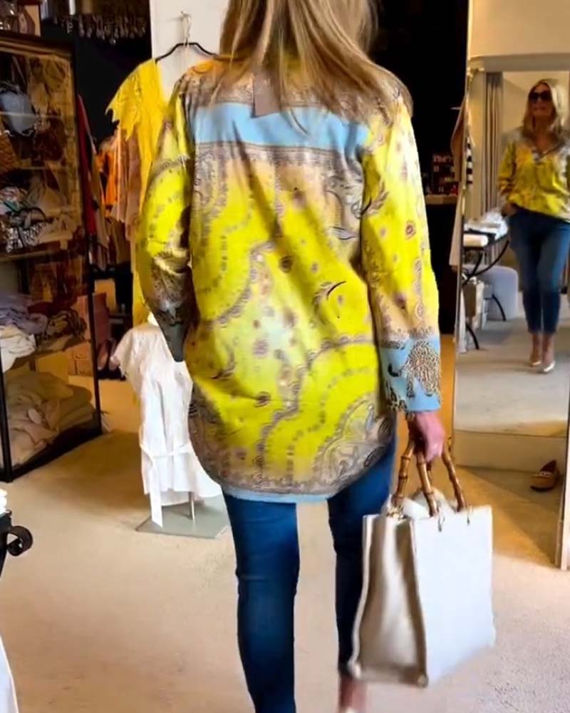 Blouse à col en V et imprimé