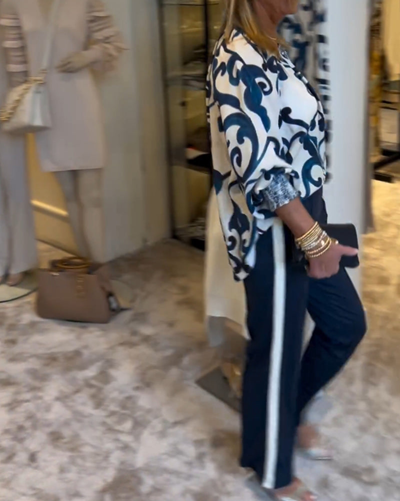 Blouse à manches lanternes à motif rétro