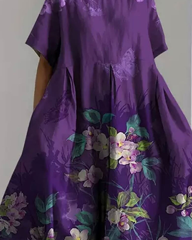 Robe Col Rond Violet Florale