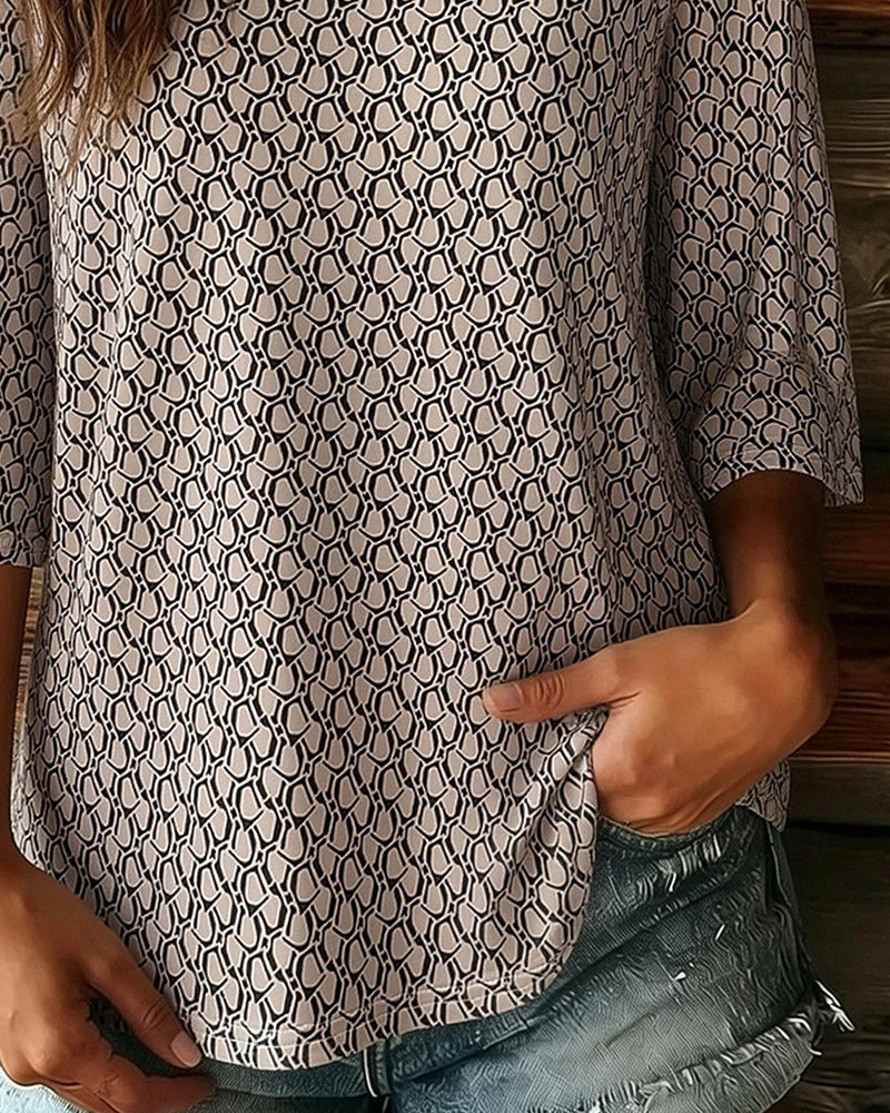 Blouse Col En V Manches Mi-Longues Décontractée